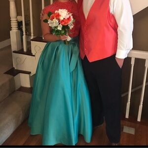 Elegant Coral and Teal Prom Dress